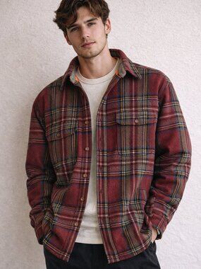 Banana Republic Wool Blend Plaid Shirt Jacket Men’s Large Red Flannel Portugal